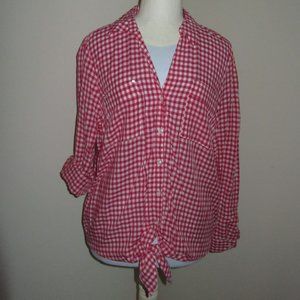 CLEARANCE Women's Jones New York Button down/Tie Bottom Top Size L NWT.